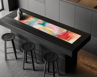 Rainbow color table runner printed on vinyl material, Colorful table décor, Kitchen décor, New home gift