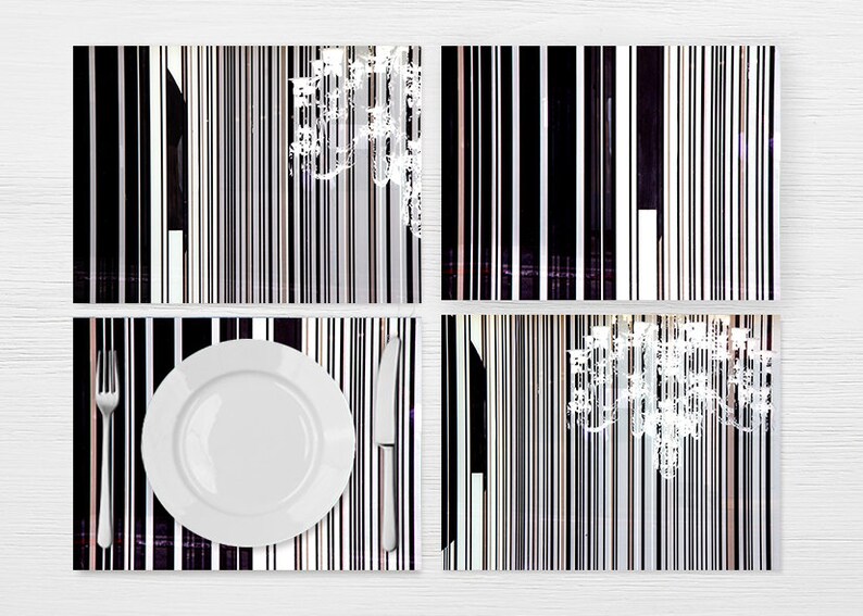 Geometric Vinyl Placemats Black & White Table Mats Set of 4 Etsy