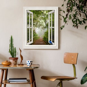 Green Woodland Wall Art - Mystic Forest Picture - Nature Window View Canvas - Unique Home Decor