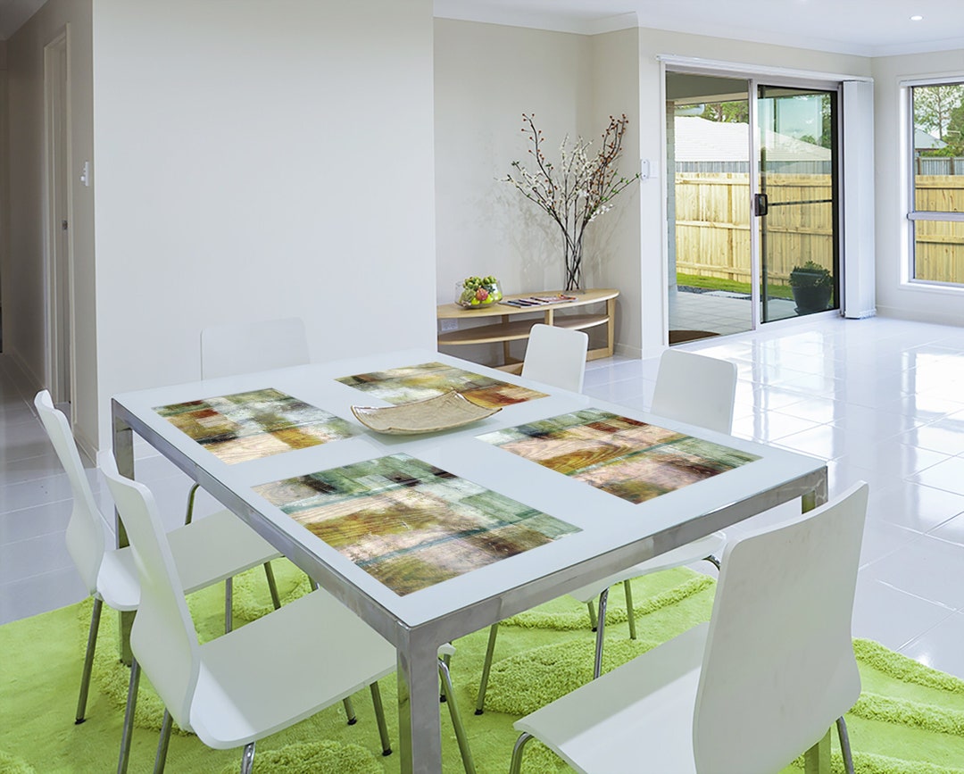 Olive Green Placemats Set of 212, Artistic Vinyl Fabric Placemats