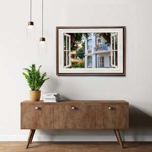 Tel Aviv Cityscape Canvas Print: Fake Window View, Framed Wall Art