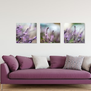 African Blue Basil Flower Print Set - Elegant Trio Floral Wall Art