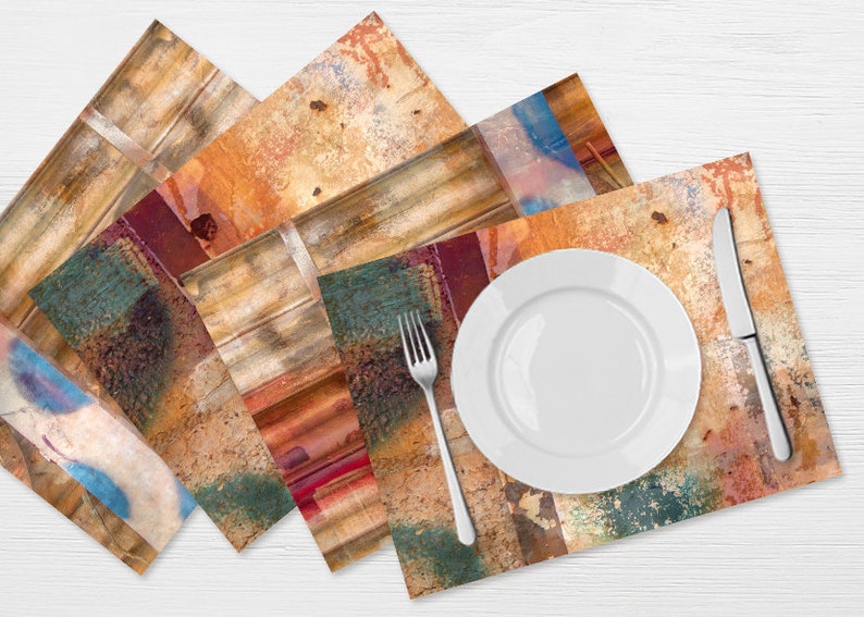 Set of 4 Autumn Color Placemats Printed Abstract Vinyl Etsy