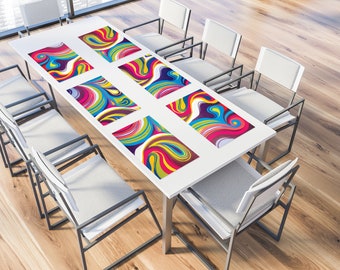 Colorful Rainbow Placemats Set, Non-Slip Dining Table Mats for Kitchen, Washable Vinyl Place Mats, Unique Table Decor