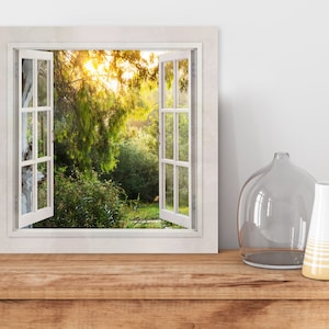 Square 3D window view printed on canvas, Fake window wall art canvas, Wall art landscape scenery window view on canvas
