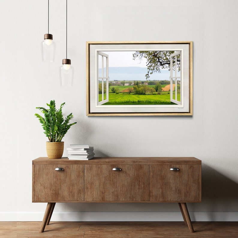 Tuscany Landscape Canvas Print Home Decor Gift Window View Wall Art Nature Inspired Canvas Art Canvas + Light Wood Frame