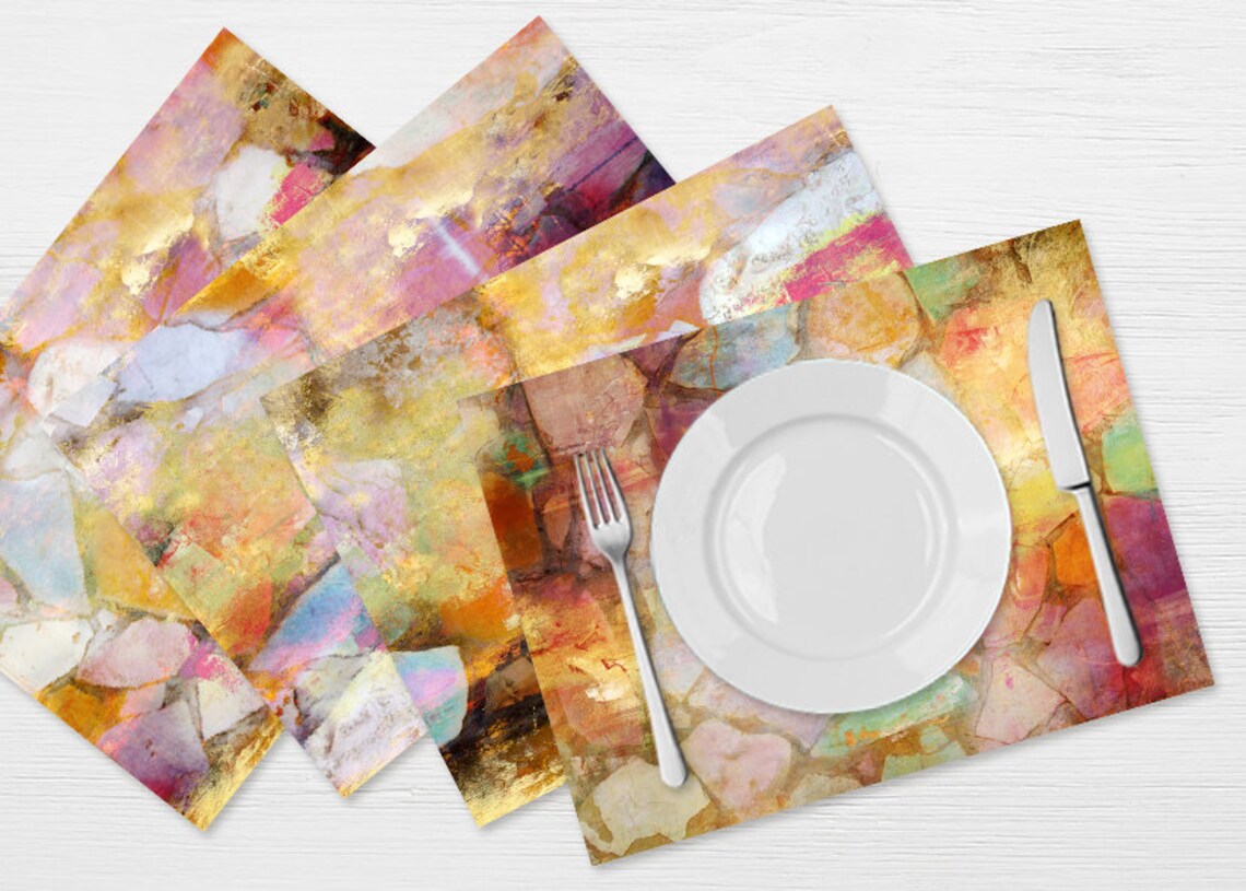Yellow Mosaic Placemats Vinyl Placemats Set Of 412 Abstract Etsy