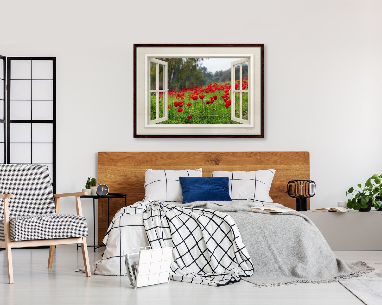 Large Framed Window View Canvas Art Red Poppy Decor Floating Etsy