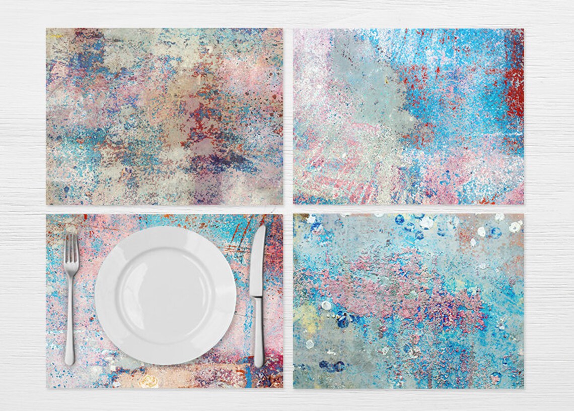 Vinyl Placemats Sets of 412 Modern Light Blue Placemats Etsy