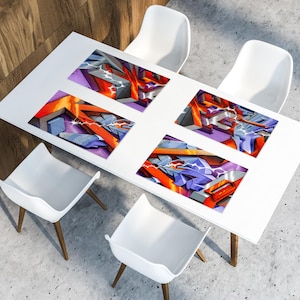 Artistic Set of Placemats, Street Art from Sofia Bulgaria, Colorful Vinyl Placemats, Dining Table Placemats, Kitchen Decor