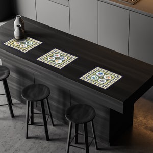 Boho Chic Lisbon Tile Printed Vinyl Placemats - Set of 2 - Vintage Style Table Mats - Unique Home Décor