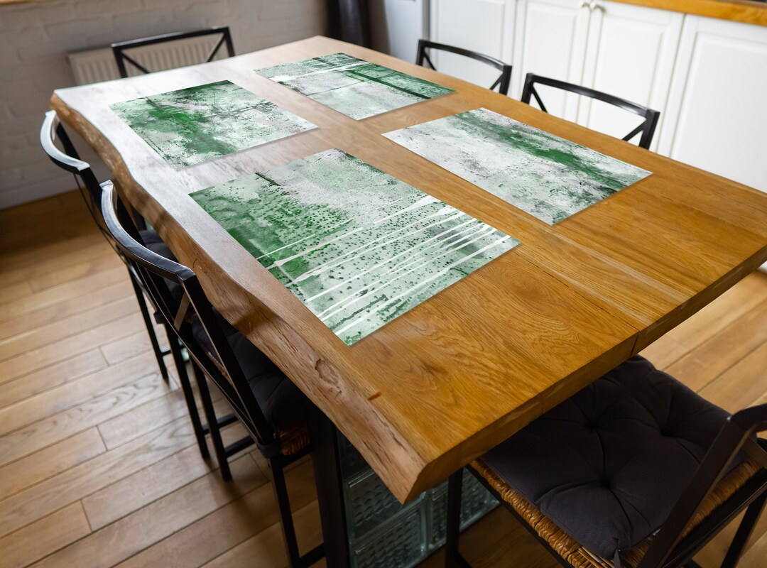 Green Artistic Placemats on Thick Vinyl Material, Wipeable Table Mats