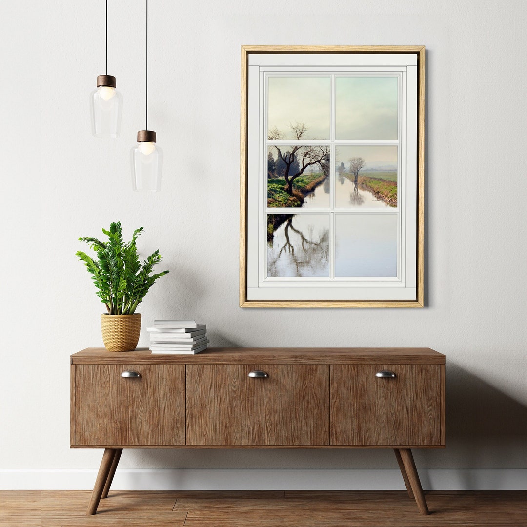 Window Canvas Framed Landscape Photography Window View Printed on Canvas, Pastel ...