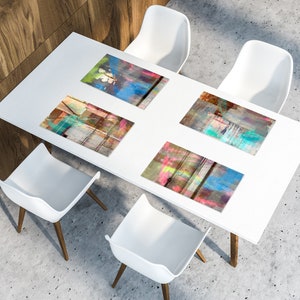 Colorful Abstract Vinyl Placemats Set, Artistic Table Décor, Boho Style Washable Art Table Mats, Housewarming Gift