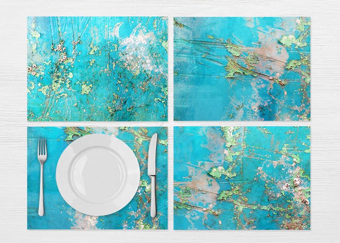 Unique Teal Placemats Sets of 412 Washable Vinyl Placemats Etsy