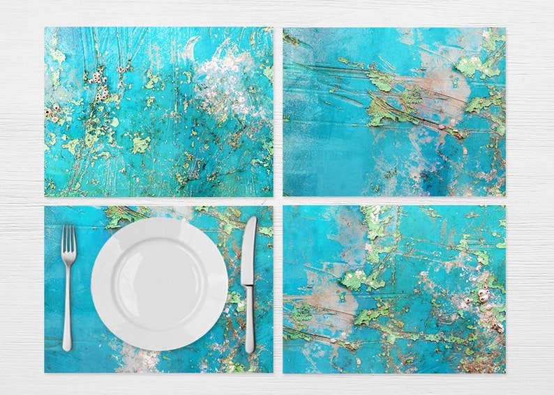 Unique Teal Placemats Sets of 412 Washable Vinyl Placemats Etsy