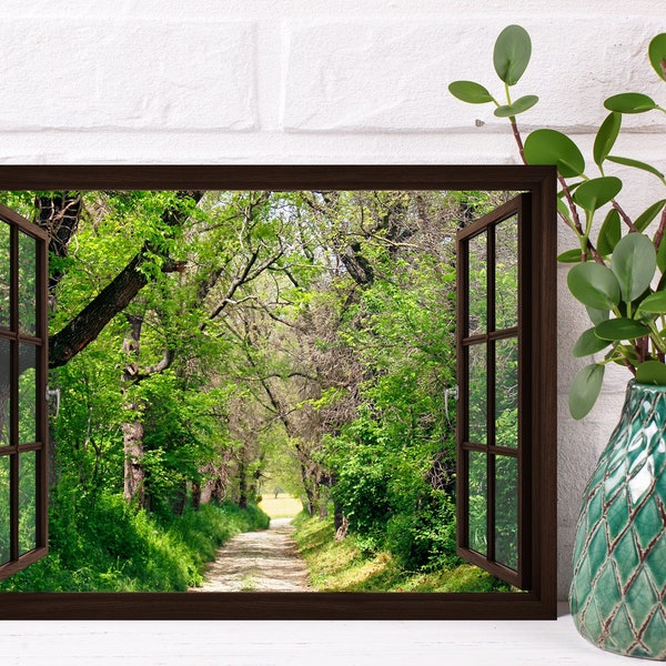 Cadre de fenêtre 3D en toile, paysage toscan, prêt à accrocher
