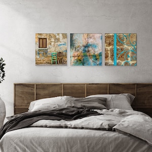 Teal Brown Urban Photography Canvas Prints - Set of 3