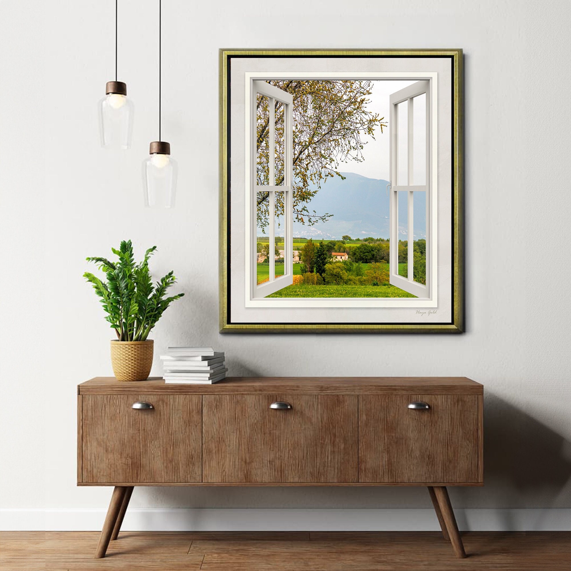 Stampa artistica da parete su tela con foresta naturalistica, per soggiorno, bagno, alba, montagna, paesaggio con tramonto decorazione da parete con alberi verdi tropicali, poster stampe artistiche