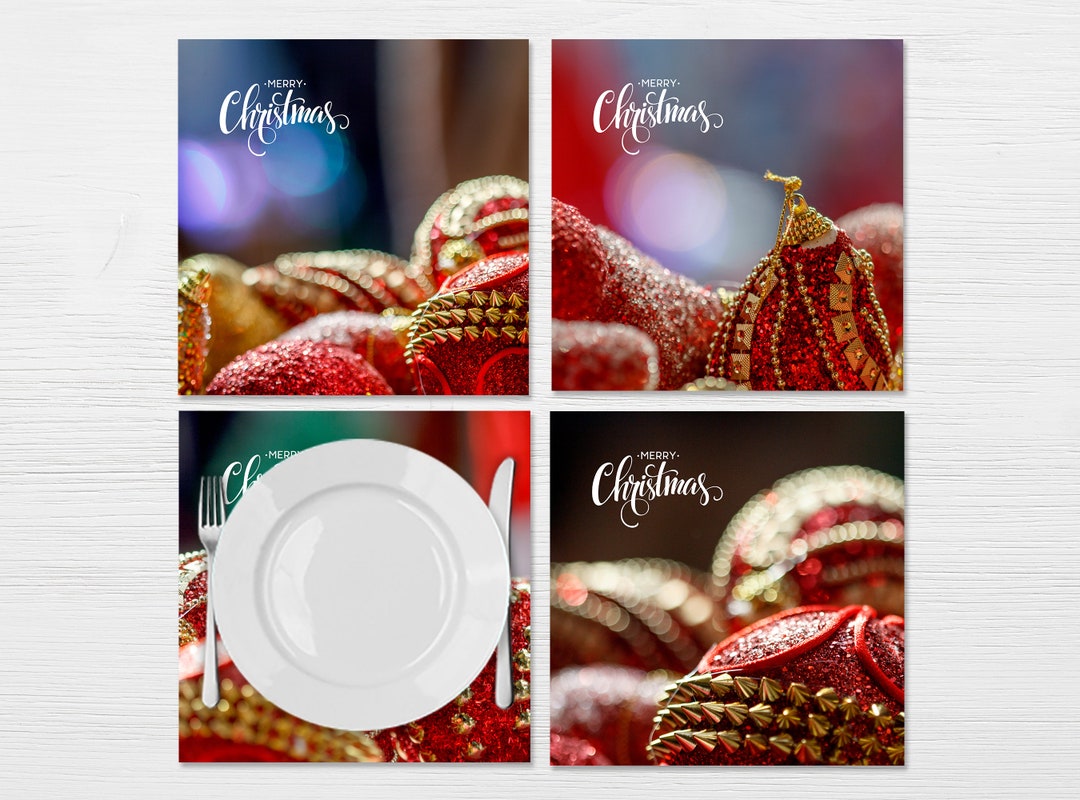 Red and Green Christmas Placemats Set of 212 Christmas Vinyl Etsy