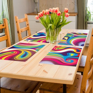 Non-Slip Colorful Rainbow Placemats Sets of 2-12, Washable Unique Vinyl Table Place Mats