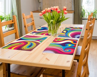 Non-Slip Colorful Rainbow Placemats Sets of 2-12, Washable Unique Vinyl Table Place Mats