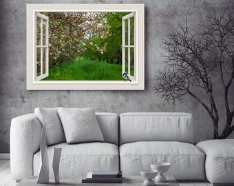 Almond Orchard Blossom Window View Canvas - Jerusalem Hills Nature Photography