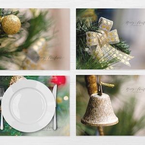 Green and gold Christmas placemats set of 3-12, Christmas table décor, Christmas vinyl fabric table mats