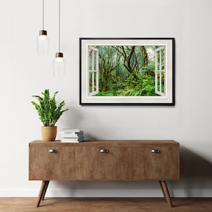 Enchanted Forest Wall Art Print - Greenery Canvas Decor, Peaceful Window View, Unique Housewarming Gift