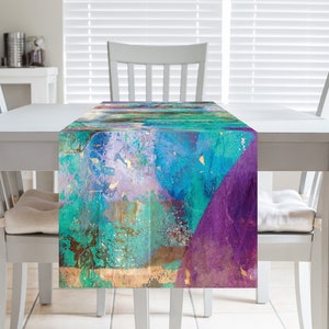 Turquoise and purple dinning table runner, Long table runner, Young couple housewarming gift