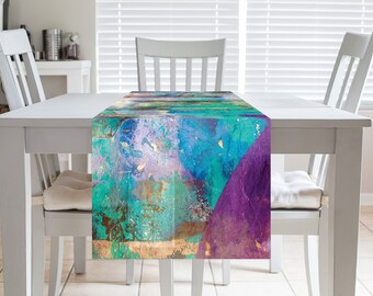 Turquoise and purple dinning table runner, Long table runner, Young couple housewarming gift