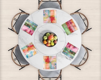 Vibrant Rainbow Vinyl Square Placemats - Fun Table Setting - Unique Housewarming Present