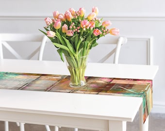 Abstract Vinyl Table Runner, Tel Aviv Old Walls Centerpiece, Boho Chic Décor