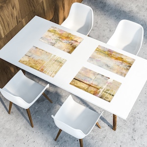 Set of 4-12 Yellow Vinyl Abstract Placemats, Washable Non-Slip Unique Dining Table Mats