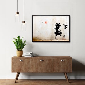 Black and white street art photography on canvas, Large canvas print, Unique playroom décor, Ready to hang