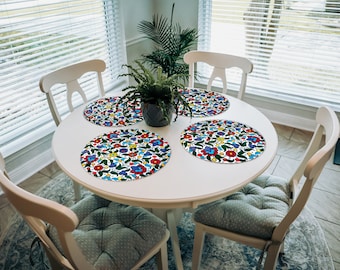 Juego de manteles individuales redondos de vinilo - Manteles florales circulares - Decoración de mesa única