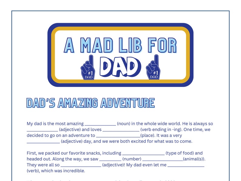 A Mad Lib for Dad- Father’s Day Printable- Digital Download - Etsy