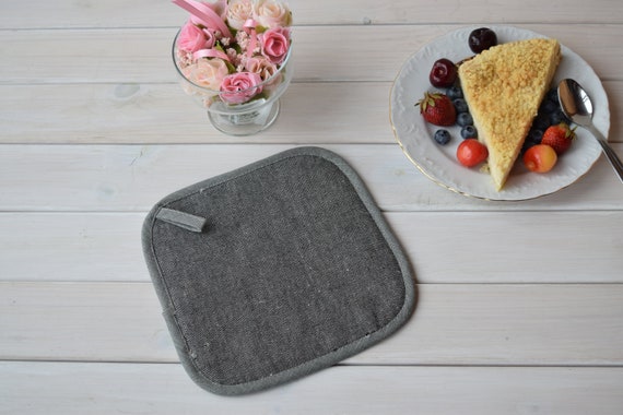 Black Pot Holder Linen Pot Holders Kitchen Pad Mat Heat Etsy