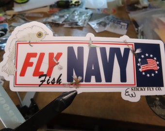 Fly Fish Navy Sticker