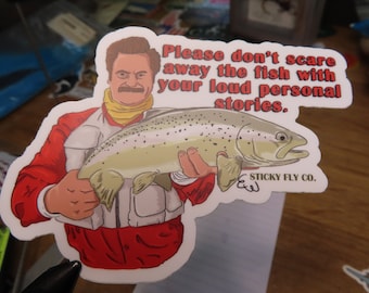 Ron Swanson Fly Fishing Sticker