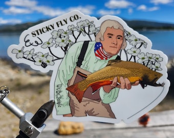 Thomas Jefferson Founding Father Fly Fishing Sticker