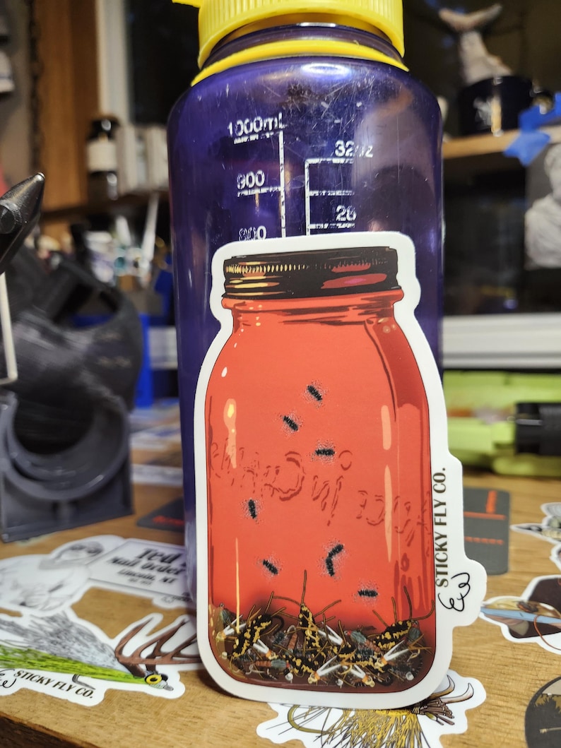 Hand Tied Flies in a Jar Fan Art Fly Fishing Sticker image 2