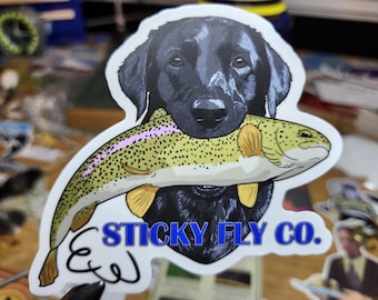 Fly Fishing Lab Dog Vinyl Sticker: Die Cut, Scratch & Fade Resistant