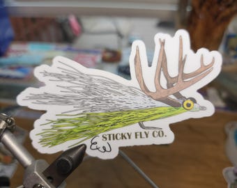 Bucktail Clouser Minnow Streamer Buck Deer Antler Fly Fishing Sticker