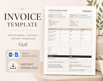 Invoice Template for Small Business | Editable Word & Google Docs | Printable Service Invoice