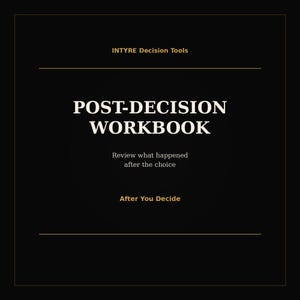 Black and gold printable workbook cover for After You Decide, a decision fatigue workbook and decision making tool for reviewing a choice without overthinking.