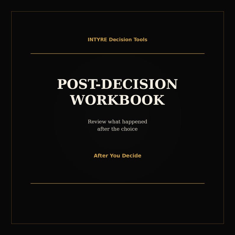 Black and gold printable workbook cover for After You Decide, a decision fatigue workbook and decision making tool for reviewing a choice without overthinking.