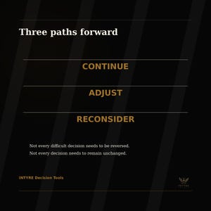 Decision reflection slide for After You Decide showing three possible paths after a decision: continue, adjust, or reconsider.
