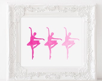 Ballerina Art, Pink Ballet Art, Dancer Wall Art, Watercolor Painting, Nursery Art, Printable Baby Shower Gift for Baby Girl