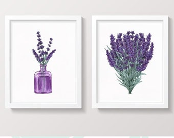 Purple Lavender Home Decor | Watercolor Painting, Pastel Home Decor, Gift for Her Watercolor Wall Art, Chic Minimalist Art, Lavender Art
